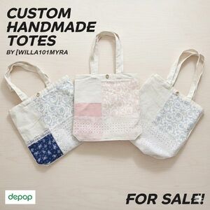 Handmade Patchwork Tote Bag - Blue, Pink, Cream